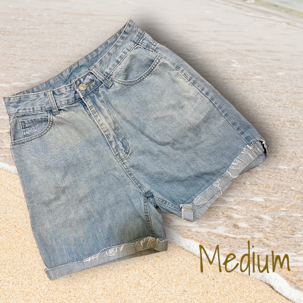 SHEIN Light Wash High-Rise Rolled Cuff Denim Shorts - Size Medium​